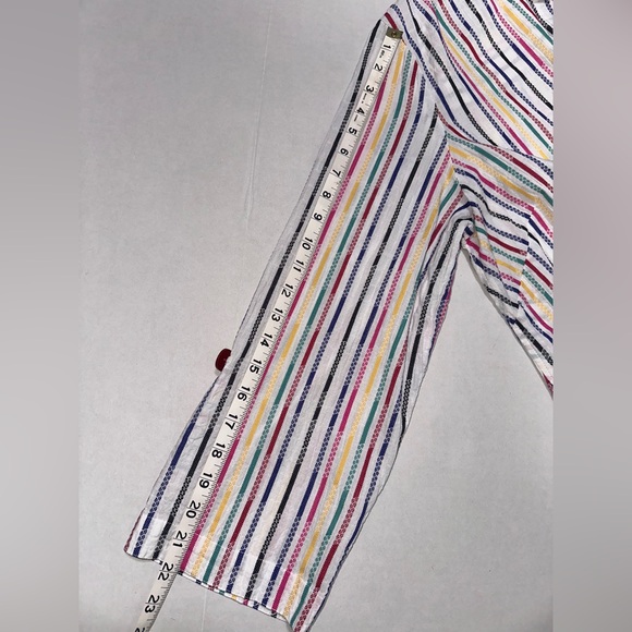 Ali Miles 1X Cotton Textured Rainbow Stripes Button Down Tunic Roll Tab Sleeve - Picture 13 of 15